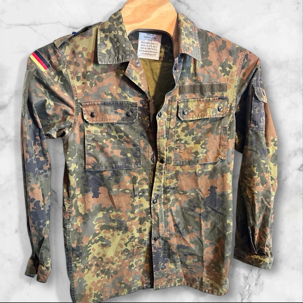 DEU Wahler German Army Jacket Mens GRNR 17 Green Camo‎ Snap Button Full Zip